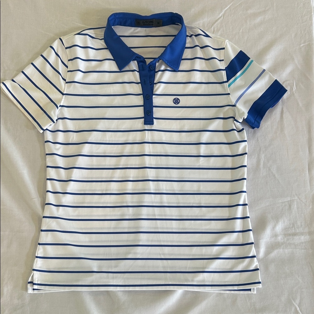 G/FORE Navy and White Striped Polo